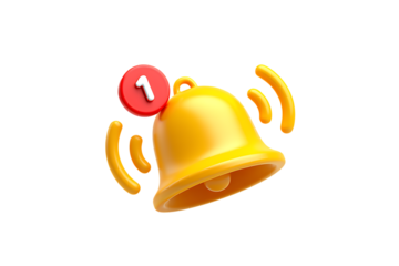 Vibrant Yellow Ringing Bell with a Red Notification Bubble and Number One for New Alerts
