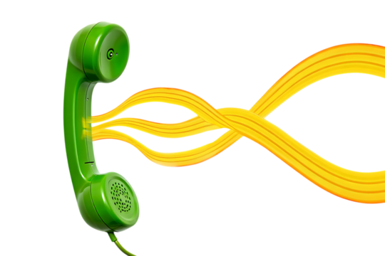 Vibrant Green Glossy Retro Telephone Receiver Emitting Dynamic Orange Sound Waves