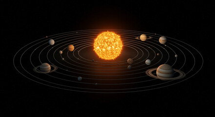 Fototapeta premium Solar System with Planets in Accurate Scaled Orbits