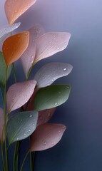Obraz premium Colorful Leaves With Water Droplets Against a Soft Background