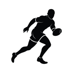 Silhouette of a rugby player running with ball