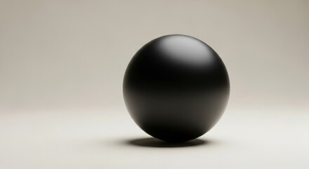 Single Black Sphere on Beige Background - A minimalist showcasing a solitary, perfectly smooth black sphere against a soft beige backdrop.