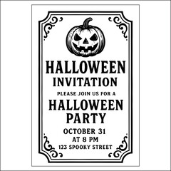 Halloween Invitation Label Design Black and White