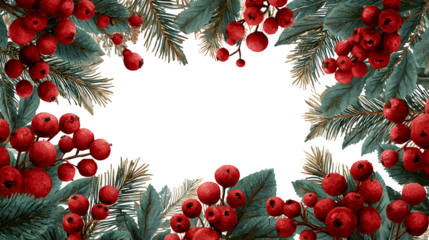 Festive Christmas berry and evergreen arrangement with a blank space, perfect for holiday greetings or marketing materials
