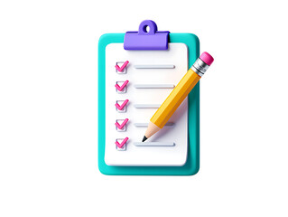 Vibrant 3D clipboard with a task checklist and a bright yellow pencil for productivity planning