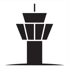 Minimalist Air Traffic Control Tower Symbol in Black and White Simple Vector Illustration for Aviation Industry and Airspace Management