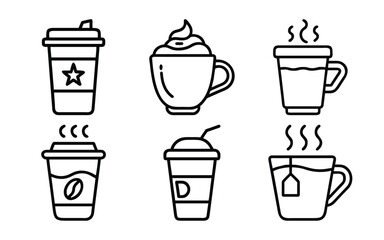 Popular coffee tea drinks menu beverage icons cafe and bar set