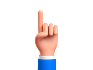 Simple 3D rendered cartoon hand pointing a single index finger directly upwards, emphasizing direction or selection