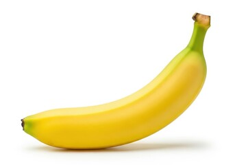 Single Ripe Yellow Banana Diagonal Positioned on White fruit food