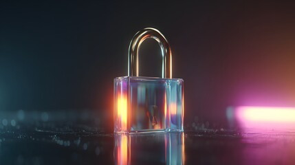 Glass padlock security concept cyber security data protection information technology safety and privacy 3d render