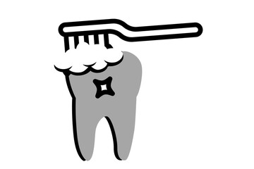  Illustration of a tooth with tooth paste and brush and protective shiny circle, dental care banner