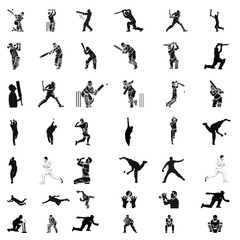 Naklejka premium Cricket player, batsman, bowler, wicketkeeper, fielder silhouette vector illustration of a cricket match in cricket sport and cricket game 42 vector editable file for cricket tournament, championship.