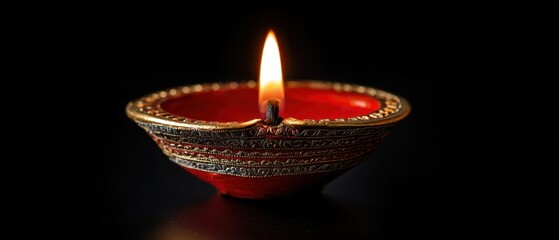 The beautiful diya candle illuminating dark surroundings with a warm glow.