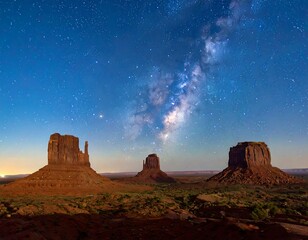 Monument Valley at night under the Milky Way