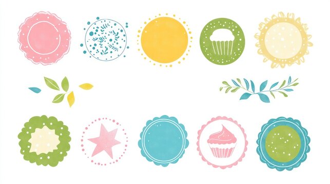 Pastel cupcake bakery labels; spring floral design; white background; website design