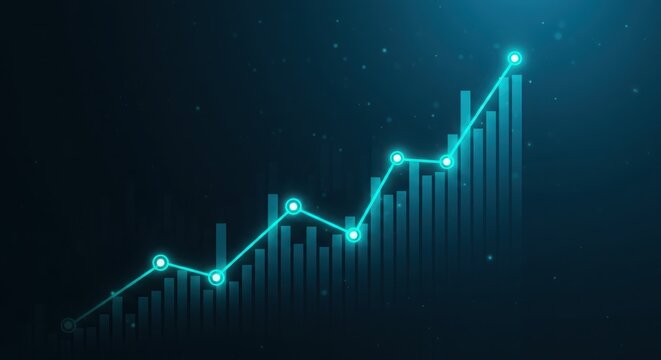 Digital financial graph with upward trending bars and line chart indicating business growth and economic progress - Powered by Adobe
