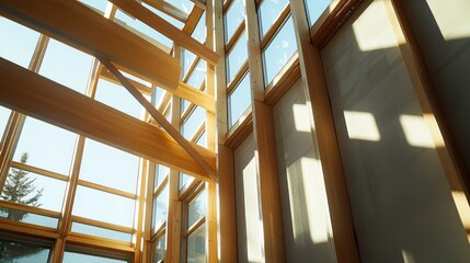 Obraz premium Wooden Beams and Sunlight Through Glass Walls