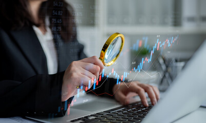Candlestick chart visualizing financial market trends, investment patterns, price fluctuations, and...