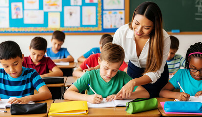 Primary School Kids Learning with Teacher Assistance