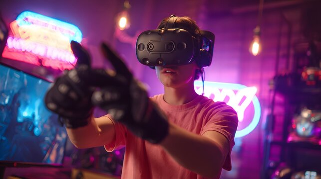 Experience immersive gaming with vr headset and haptic gloves for realistic virtual reality interactions