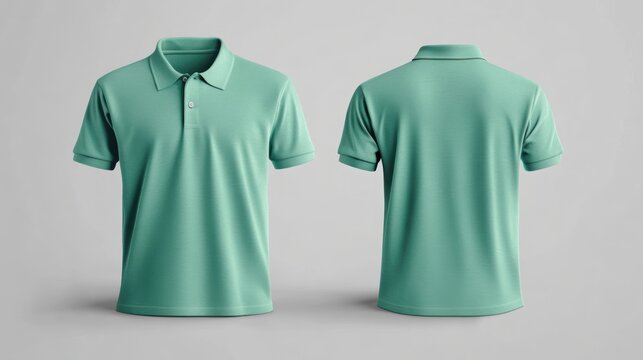 A mint green polo shirt displayed from front and back views on a neutral background.
