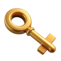 3d antique golden key isolated on transparent background
