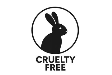 Circular cruelty free label with black rabbit silhouette, transparent background, concept of animal friendly certification