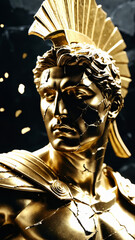 Epic Black and Gold Armored Greek God Warrior Statue with Ornate Helmet and Decorative Battle Armor for Luxury Art Displays, Mythological Branding, and High-End Fantasy Collectibles, Stoic