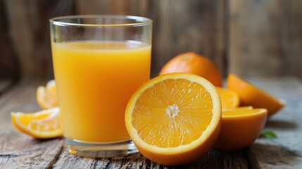 Sunshine in a Glass: Vibrant Orange Juice in Glass Visual Picture – A Clear Glass Brimming with Bright Orange Liquid, Tiny Bubbles Rising, a Thin Layer of Foam on Top, and Light Glinting Off the Surfa