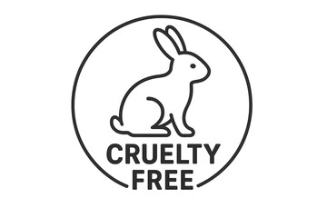 Circular cruelty free label with sitting rabbit silhouette, transparent background, concept of eco certification logo