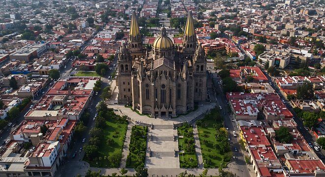 Scenic guadalajara, mx - oct 09, 2022: an aerial view of the templo expiatorio del santisimo sacramento in guadalajara, jalisco, mexico