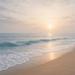 Obraz premium Serene ocean waves gently washing ashore on a sandy beach at sunset