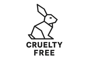 Fototapeta premium Cruelty free label with origami style rabbit silhouette, transparent background, concept of modern animal friendly design