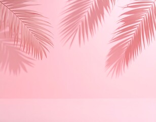 Fototapeta premium Palm leaf shadows on pastel pink background