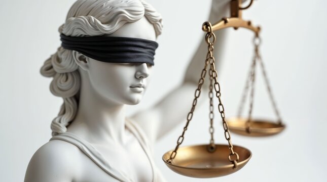 Symbolic Blindfolded Lady Justice Statue Holding Balanced Scales