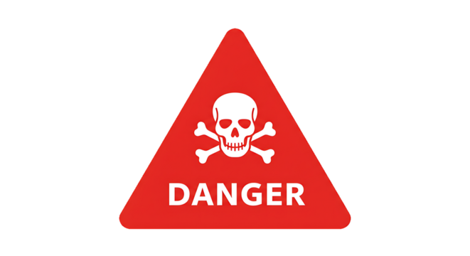 Red Triangle Danger Sign - Skull and Crossbones Hazard Symbol