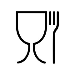 Marking in the form of a glass and fork. Glass and fork sign. The material, product or packaging is intended for safe contact with food products. EU standards. Warning symbol. Marking on the package.