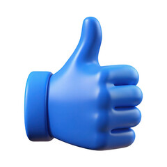 3d blue thumbs up gesture isolated on transparent background
