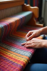 Artisan Hand Weaving Vibrant Multicolored Fabric – Traditional Textile Craftwork Close-Up