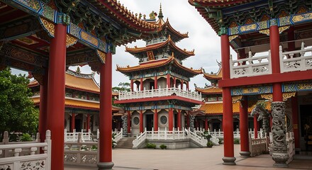 Fototapeta premium A vertical shot of the Chinese architecture of a temple in Thailand