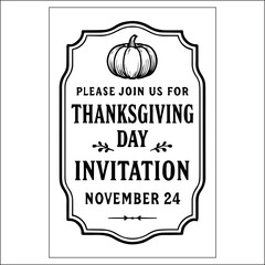 Thanksgiving Day Invitation  Label Design Black And White