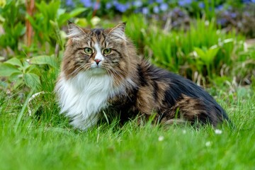 Regal Siberian Feline Alvin in the Garden