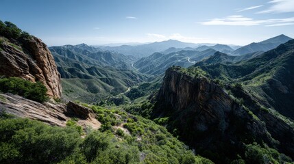 Naklejka premium A panoramic view of a mountain valley.