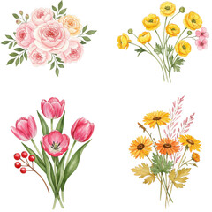 Floral bouquet watercolor flower arrangement isolated on transparent background