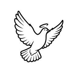 Obraz premium Cartoon dove flying with a halo outline on white background icon