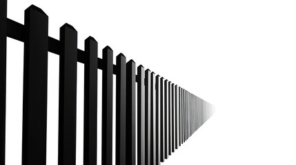 Obraz premium Black fence leading perspective view isolated on white background. Use Protection, security