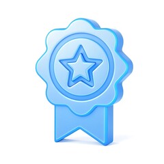 Blue 3d star badge award ribbon with seal of approval