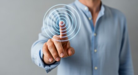 Man Interacting with Digital Interface: Precision Targeting and Modern Technology Concept for Business Solutions