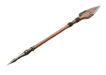 Antique spear with bronze blade isolated on transparent background