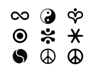 Collection of nine black spiritual and symbolic icons on white